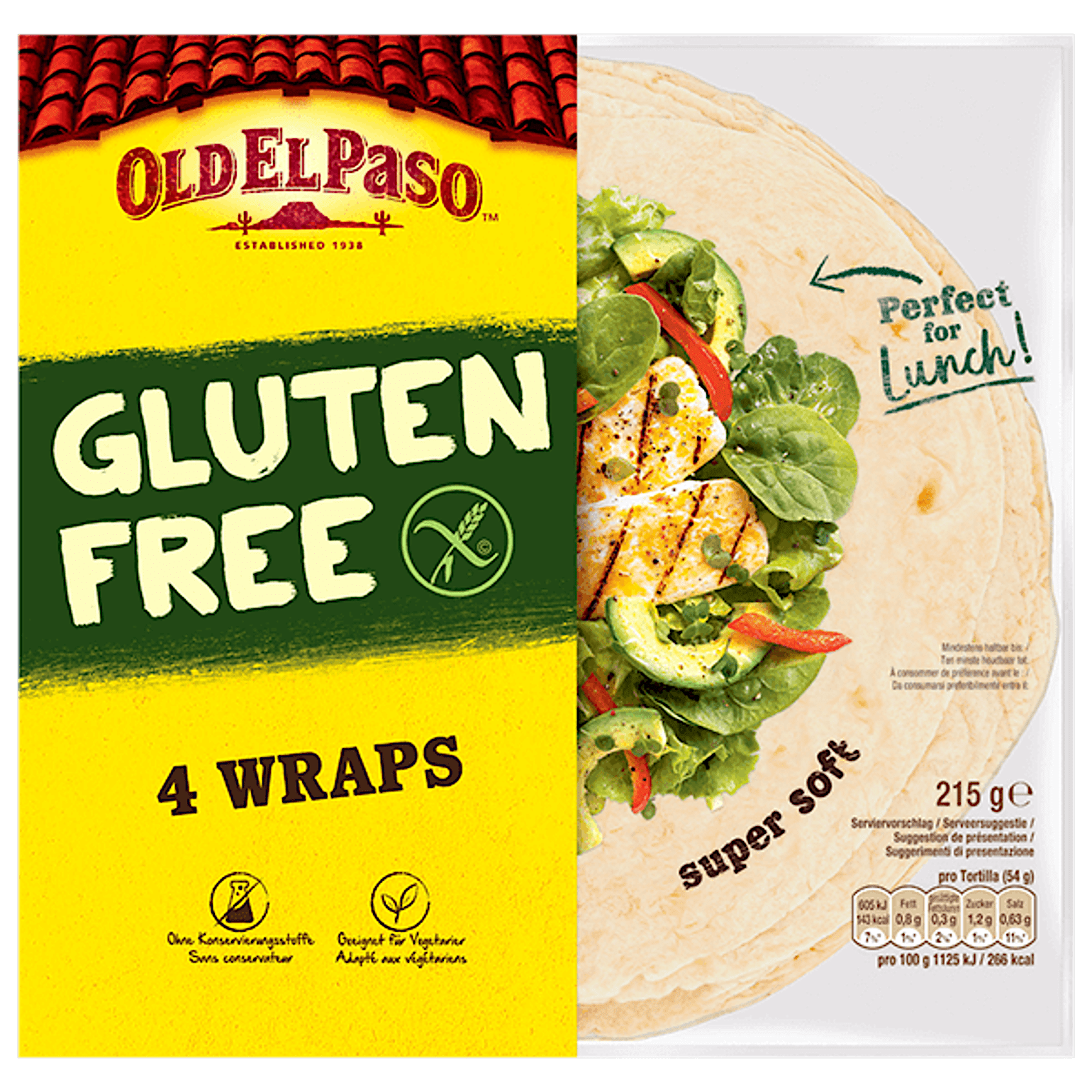 un paquet de tortillas sans gluten Old El Paso 4 wraps, 215g